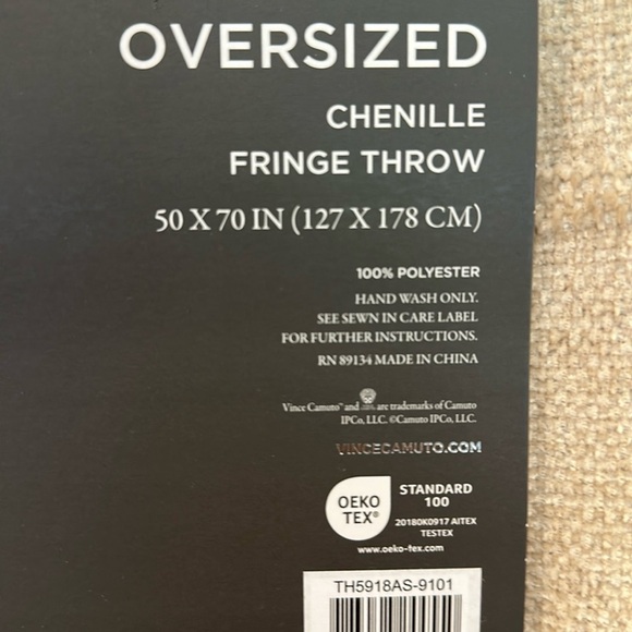 Vince Camuto Tan Fringed Chenille Throw Blanket - Picture 2 of 3